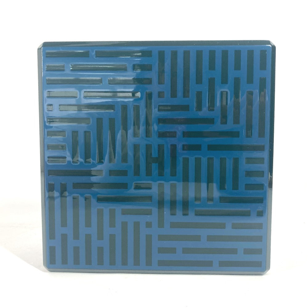 HERMES Accessory case Wood, Lacquer blue logo wood Watch & Jewelry Box "Facet/H Dedal"
