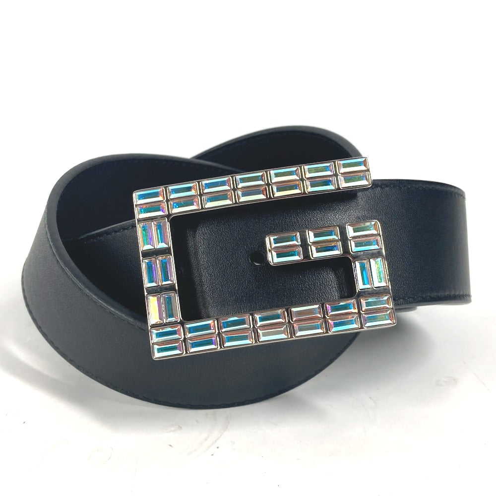 GUCCI belt 550106 leather black Sequin GG logo crystal