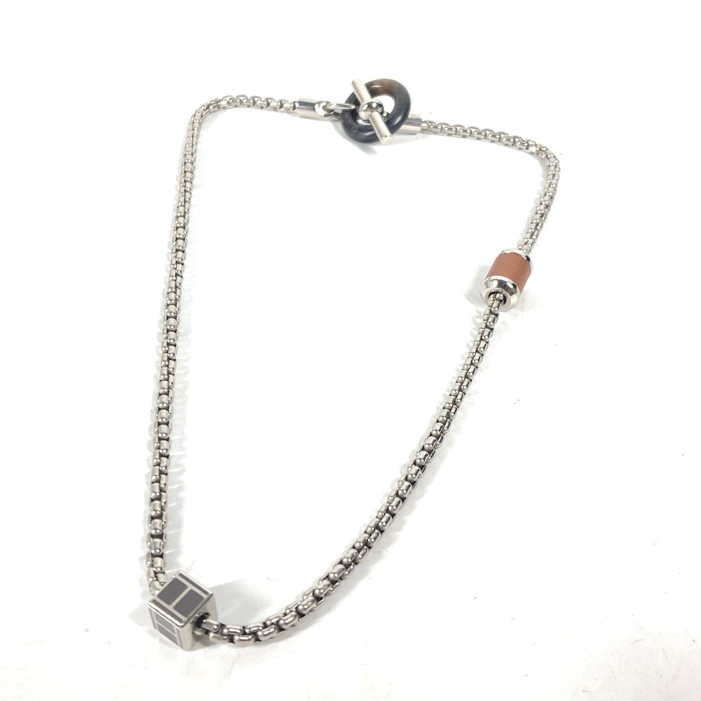HERMES Necklace Buffalo Horn, Metal Silver Chain Meri Melo Necklace