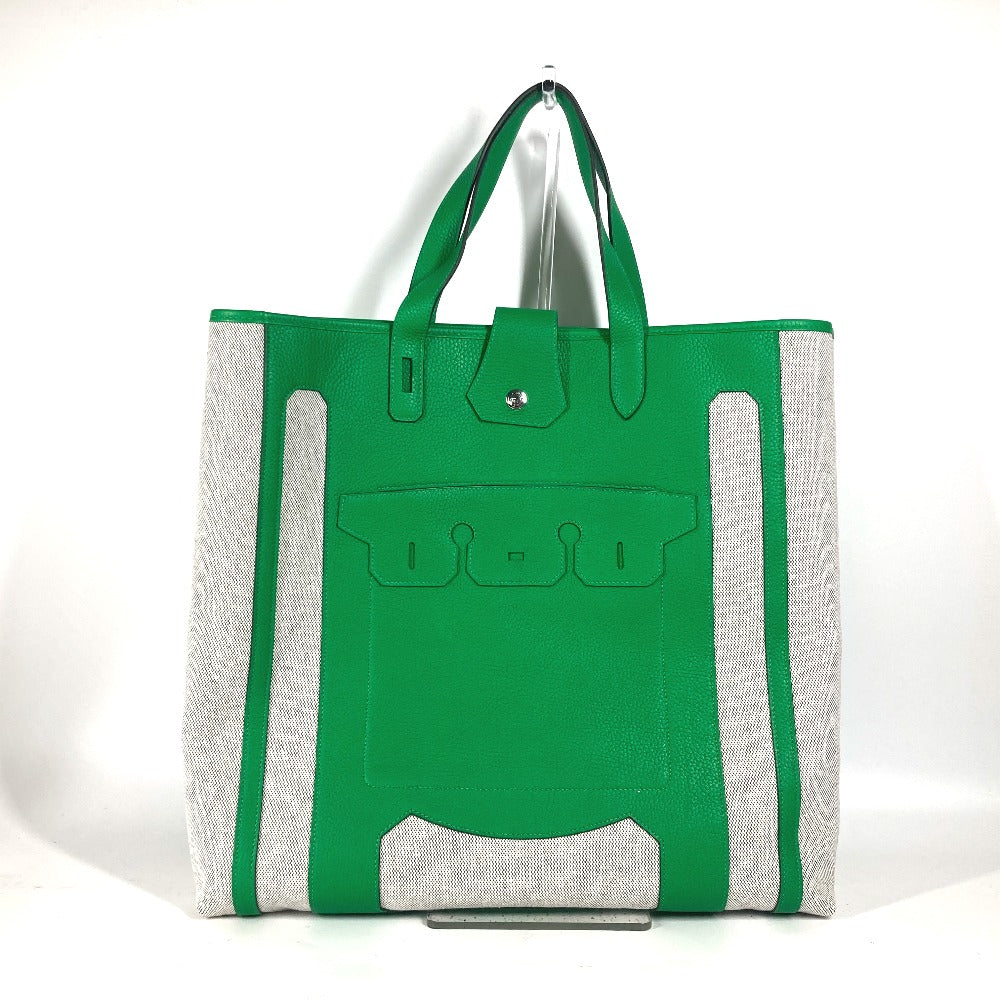 HERMES Tote Bag Toile H, Leather green Shoulder Bag Vertical Petite Hun Monsieur B