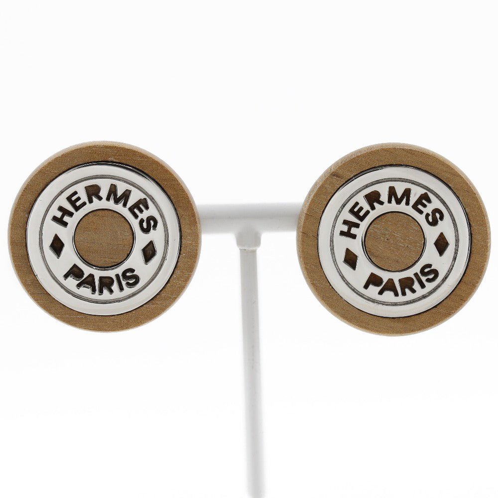 HERMES Earring Wood, Metal Silver Serie Women Used