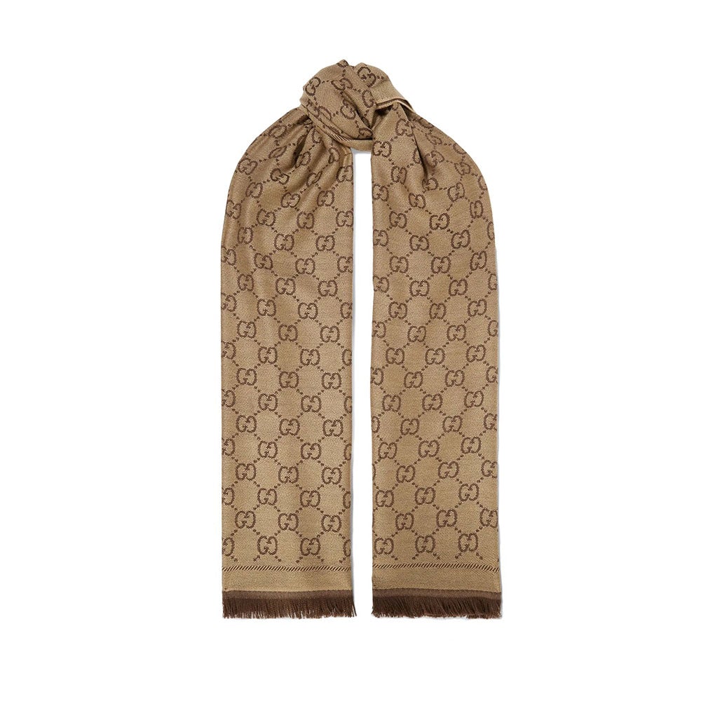 Gucci GG 133483 3G200 Jaucquard Pattern Knitted Scarf In Chocolate 180 cm (GGSM1507)