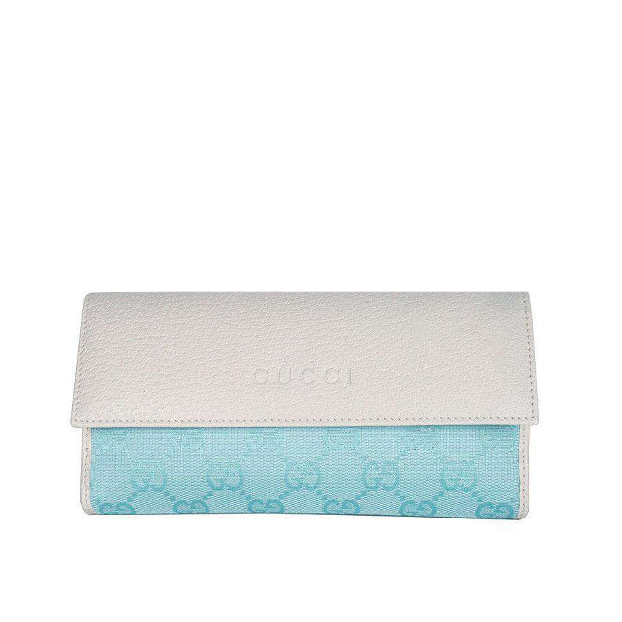 Gucci Women's Wallet Large GG Logo Fabric & Leather White & Blue 143389