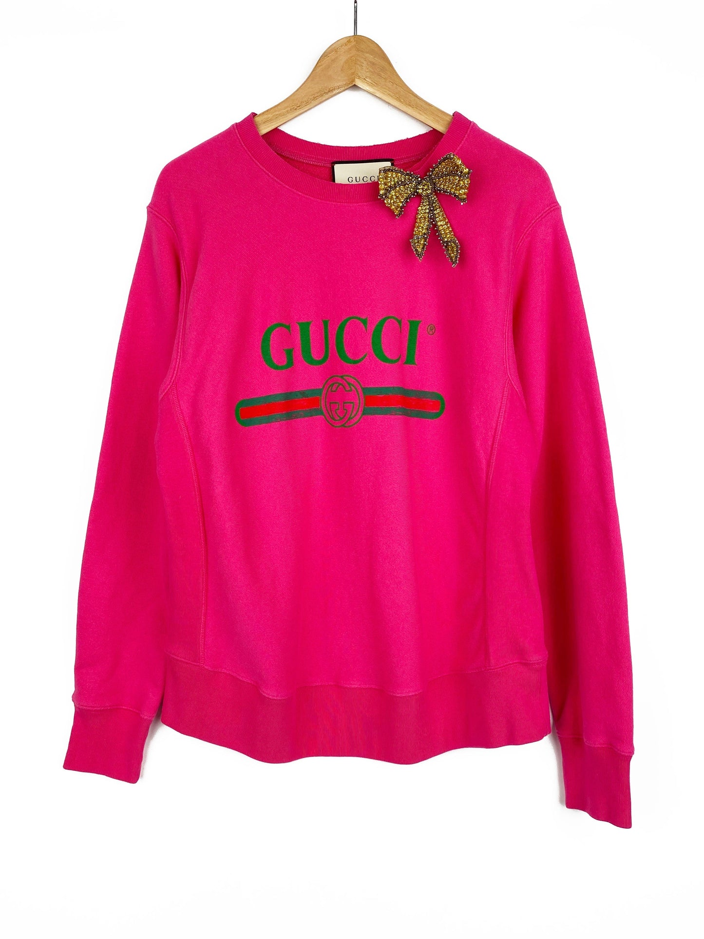 Gucci Cotton Pink Bow Logo Pullover S