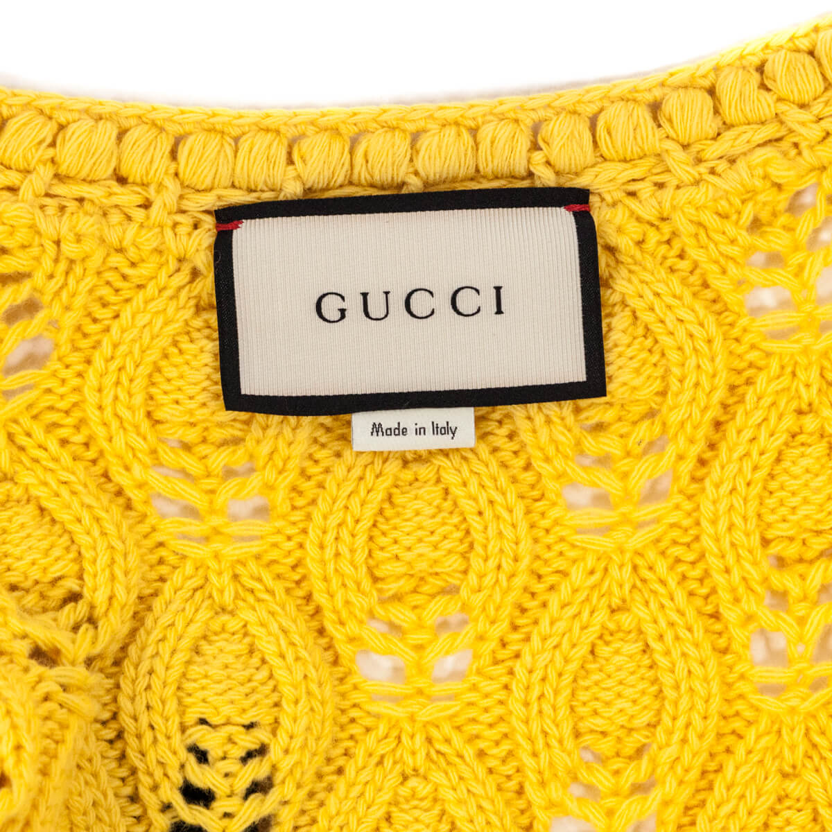 Gucci Yellow Wool Rose Embroidered Mink Pom Pom Crochet Cardigan Size XS