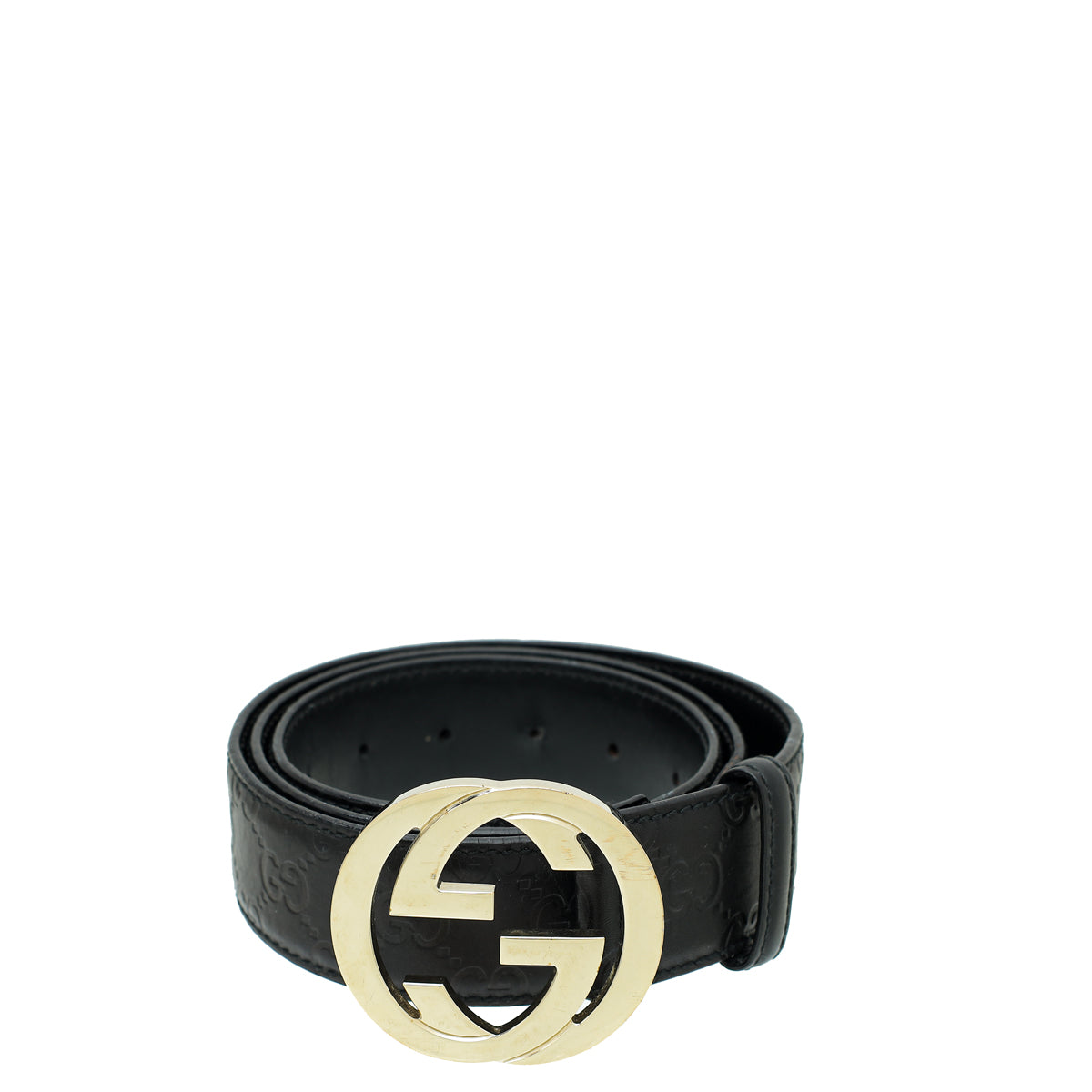 Gucci Black Guccissima Interlocking G Buckle Belt 38