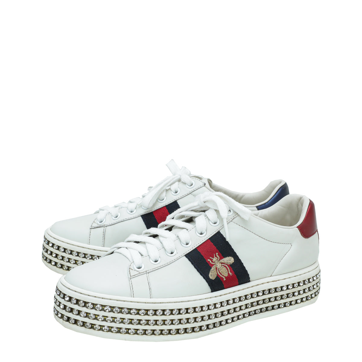 Gucci White Crystal Platform Ace Bee Sneakers 37