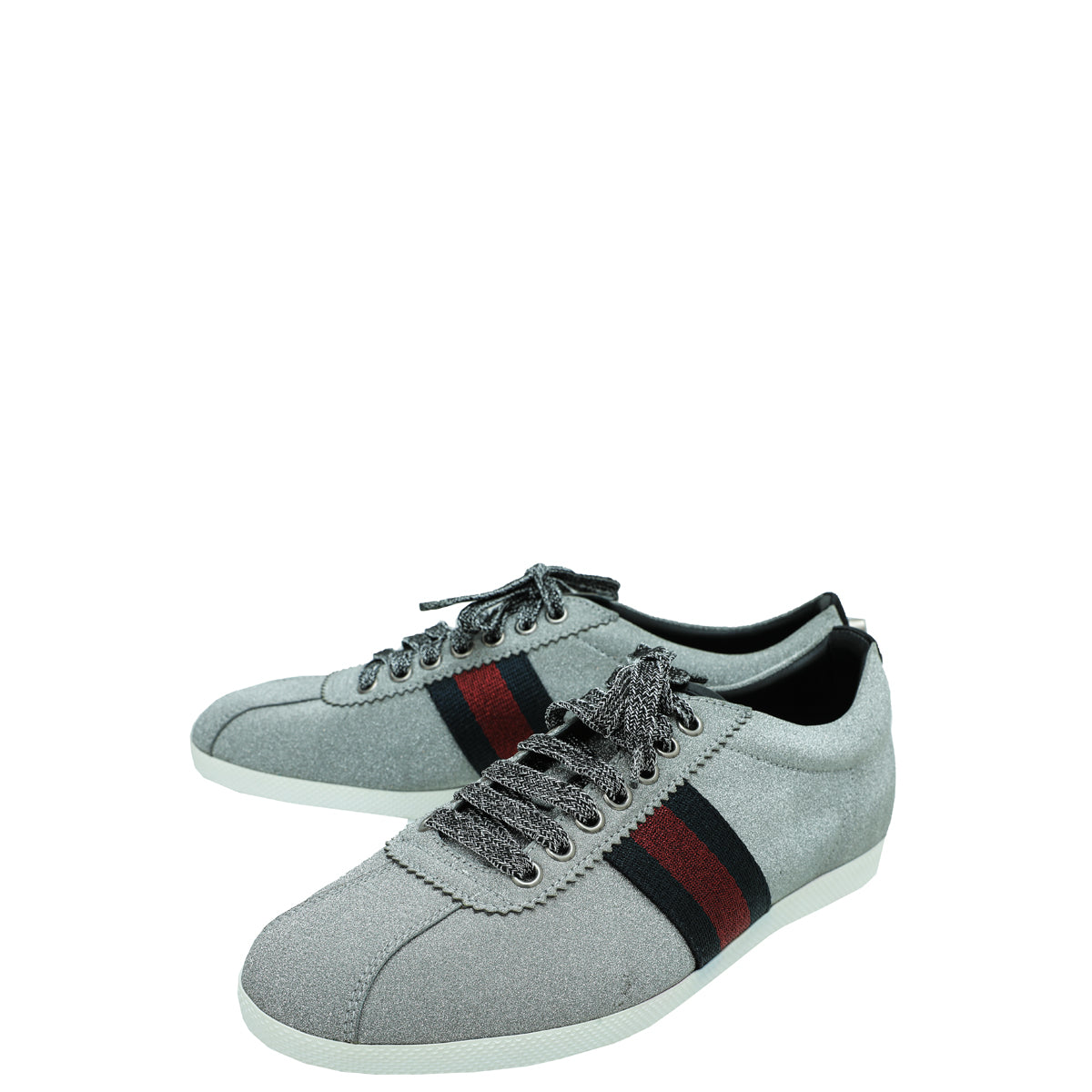 Gucci Silver Glitter Fabric Studded Web Sneaker 39