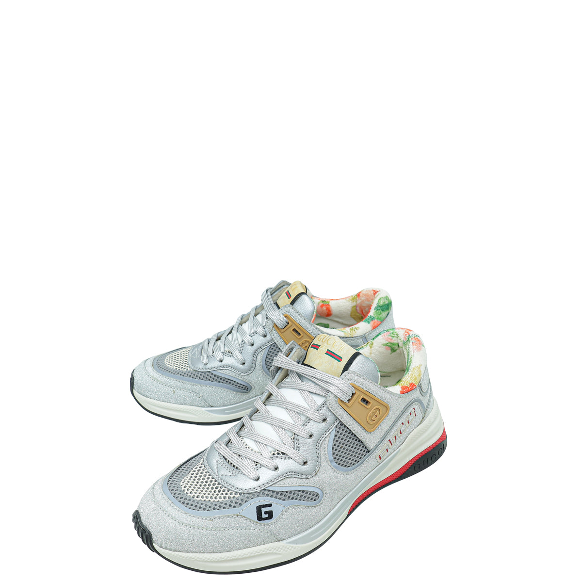 Gucci Metallic Silver Ultrapace Glittery Sneaker 37