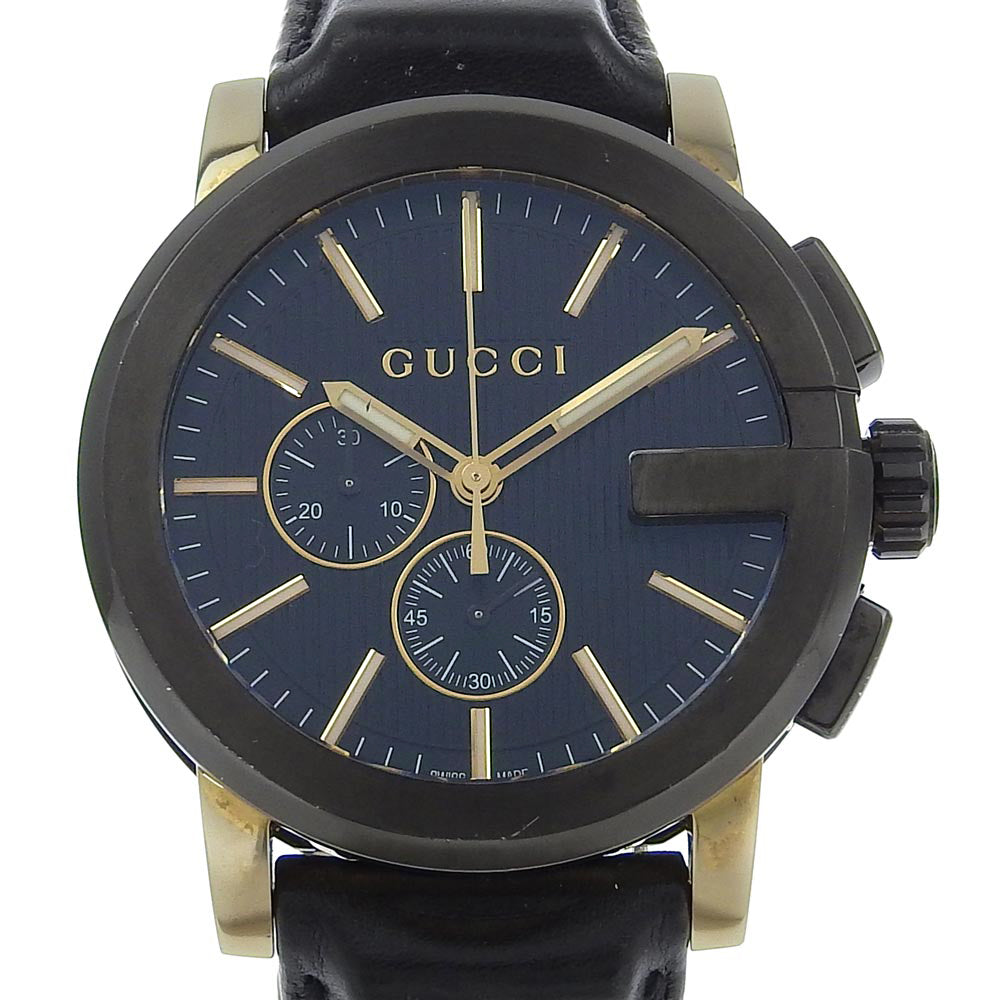GUCCI Watches Quartz 101.2 Stainless Steel , Embossed Leather black G Chrono black dial