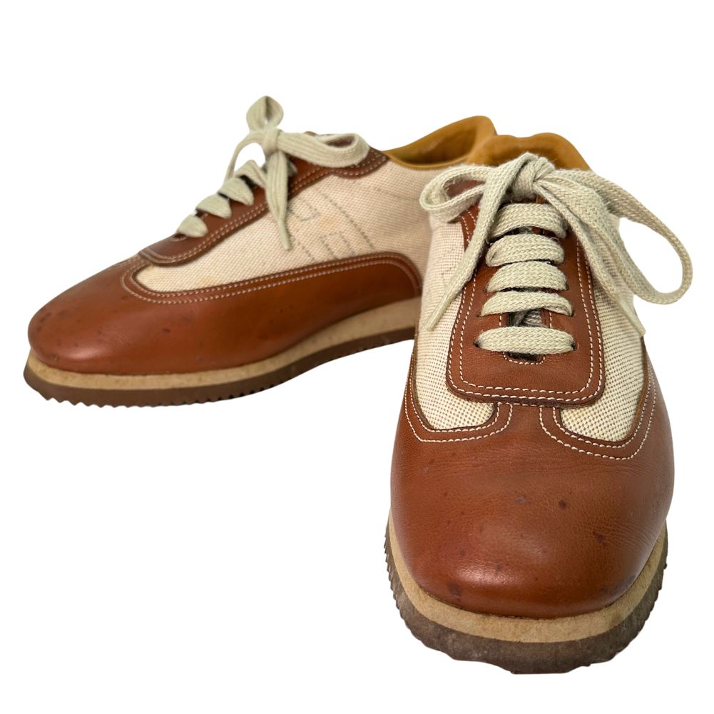 HERMES sneakers Leather, Canvas Brown H logo quick Women 37 Used