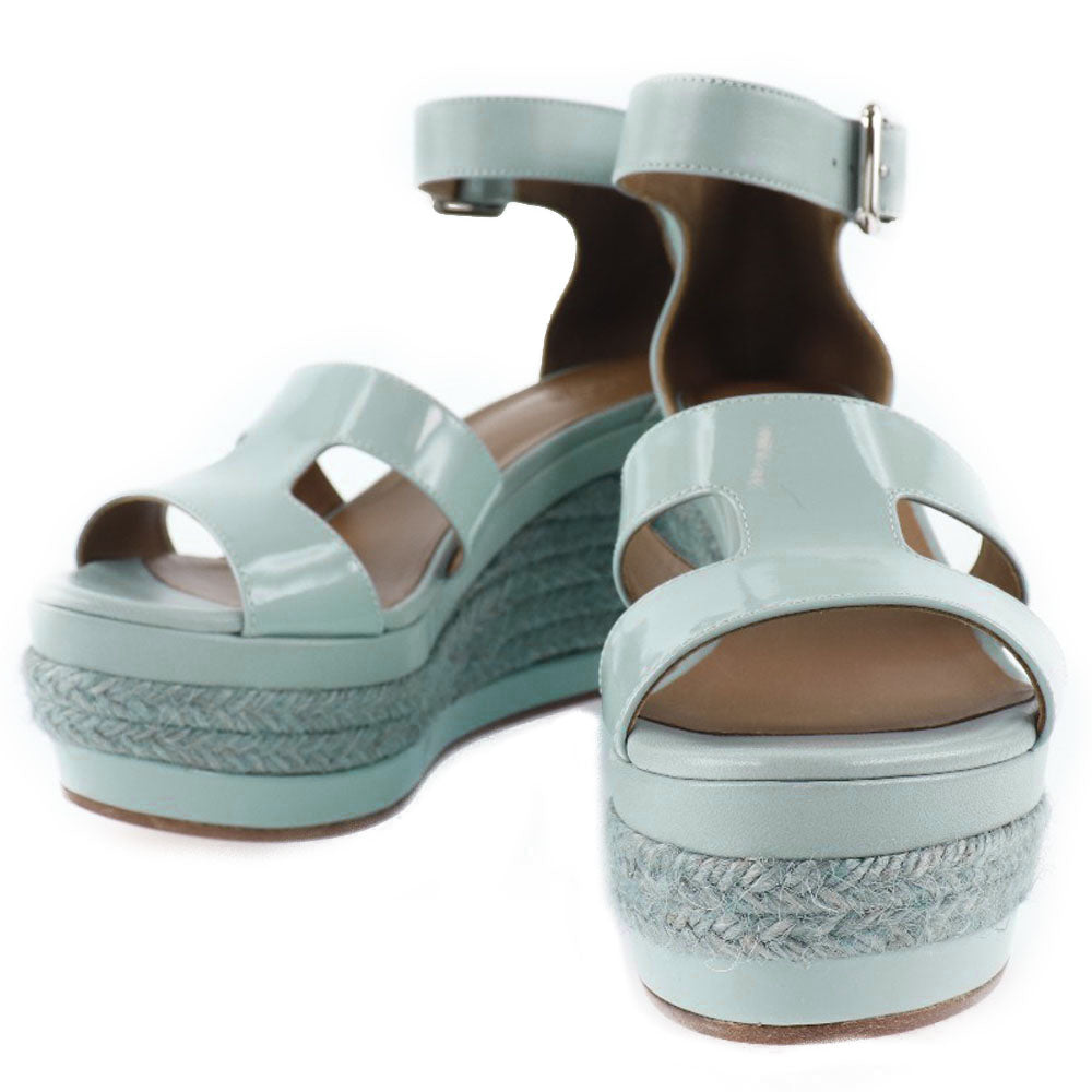 HERMES Sandals Leather, Patent Leather light blue Wedge sole Espadrille Women 37 Used