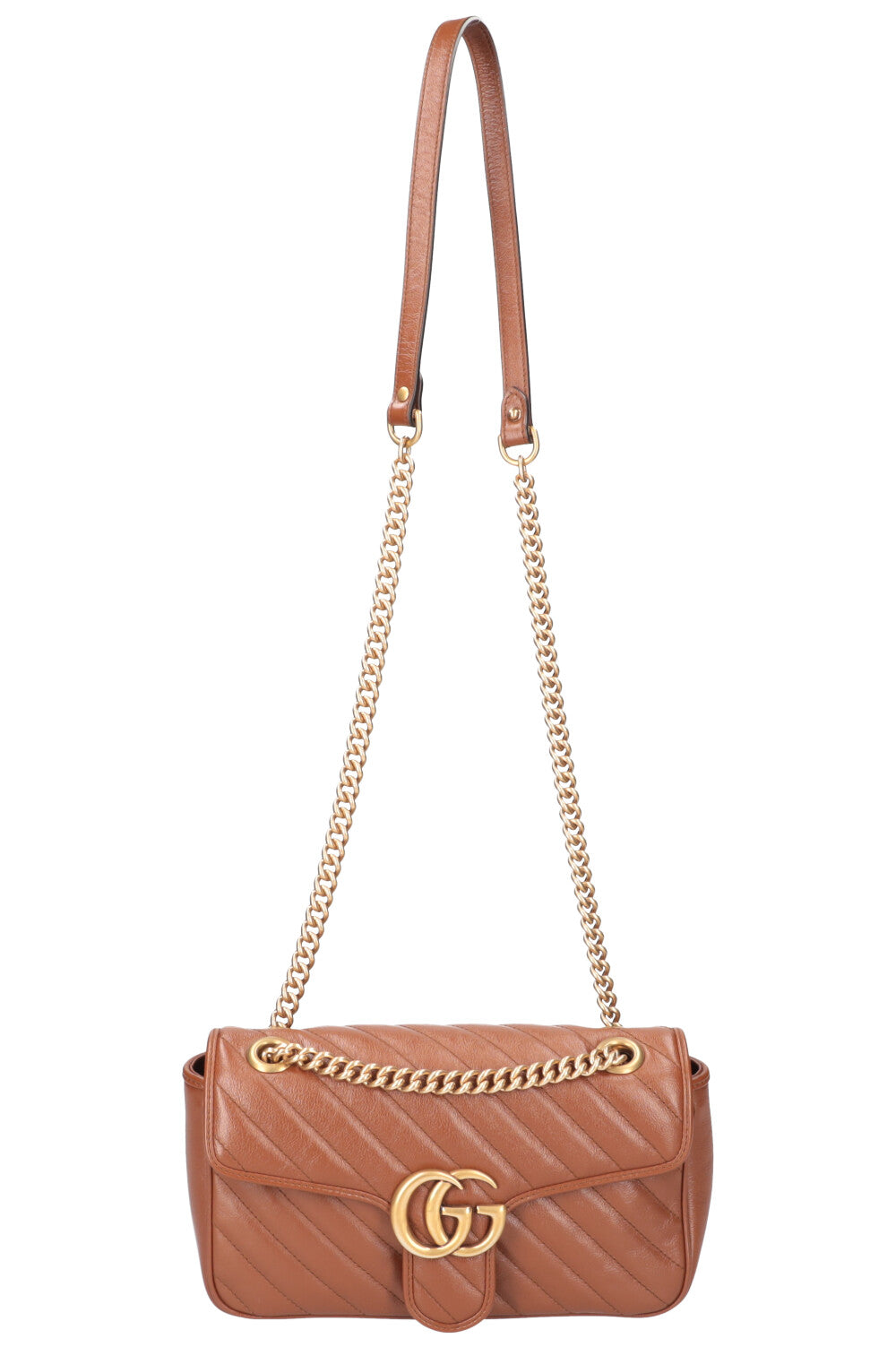 GUCCI Marmont Diagonal Quilted Small Flap Bag Leather Brown