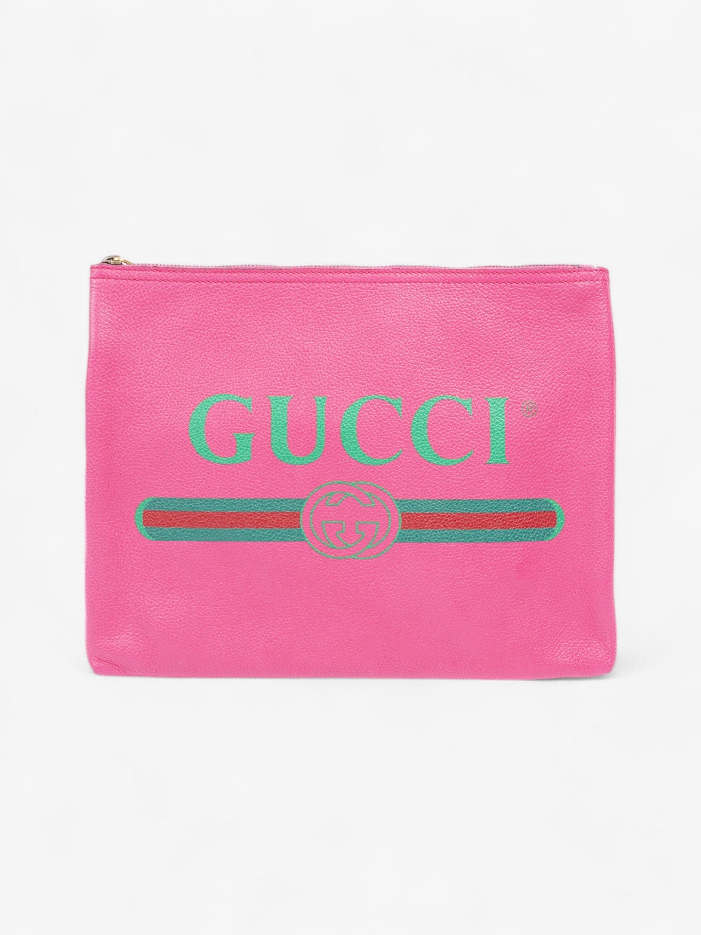 Gucci Vintage Logo Clutch Neon Pink / Green / Red Grained Leather
