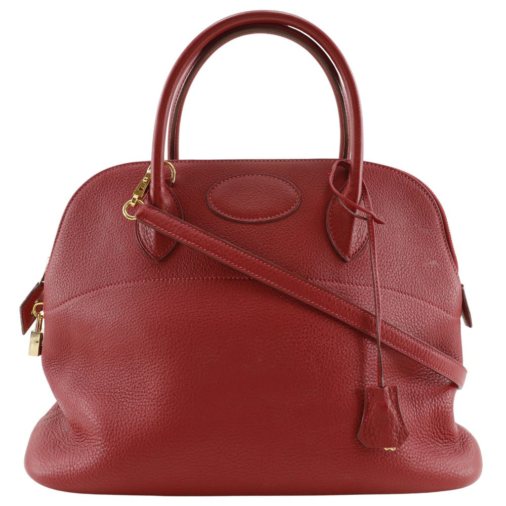 HERMES Handbag Taurillon Clemence Red/Gold Metal 2WAYShoulder Bored 35 Women Used