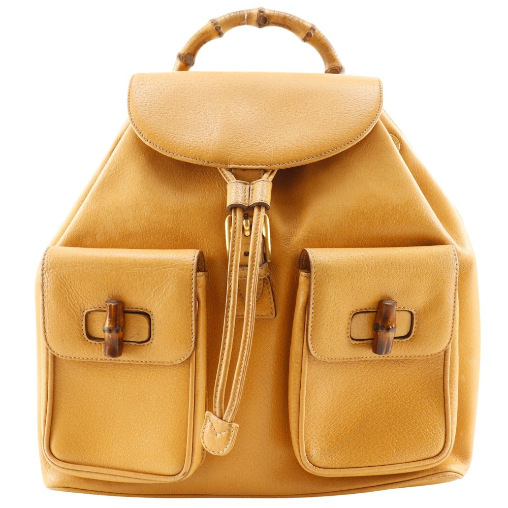 GUCCI Backpack 003.2058.0016 Calfskin yellow Bamboo Backpack Women Used