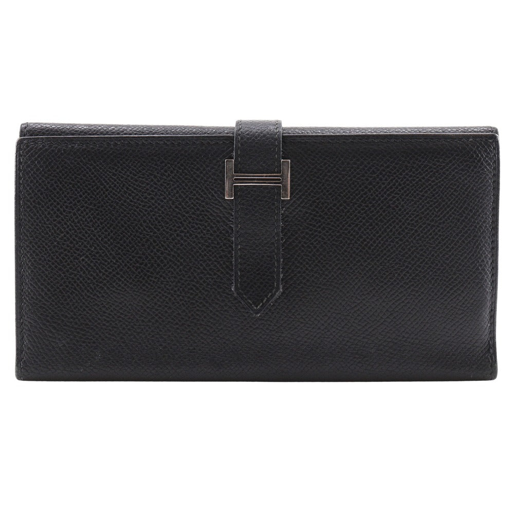 HERMES Long Wallet Purse Epsom black Trifold Beardupli 2PLIS