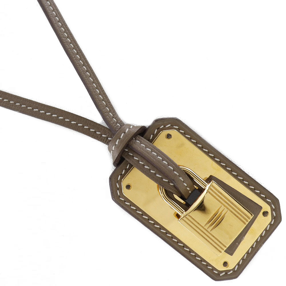 HERMES Necklace Vaux Swift Brown gold Oakley Pendant Women Used