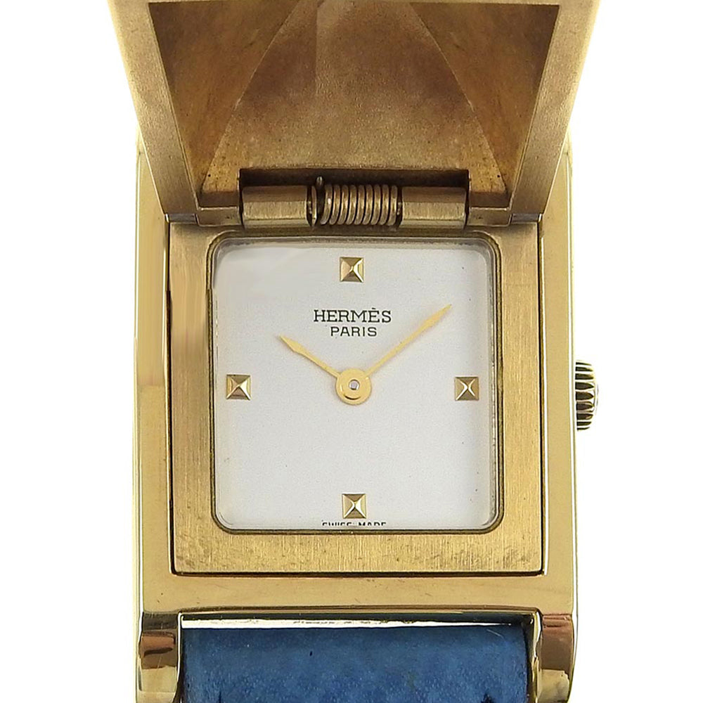 HERMES Watches Quartz Plated Gold , Leather Silver Medor White dial