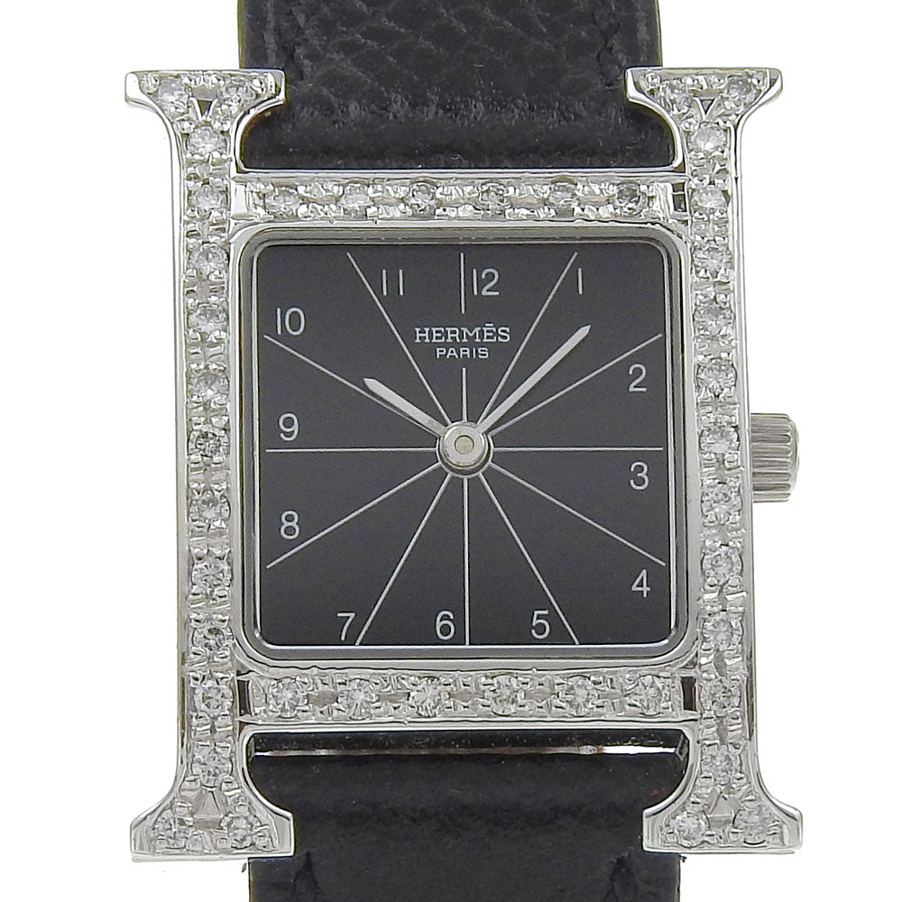 HERMES Watches Quartz HH1.210 Stainless Steel , Embossed Leather black H watch black dial