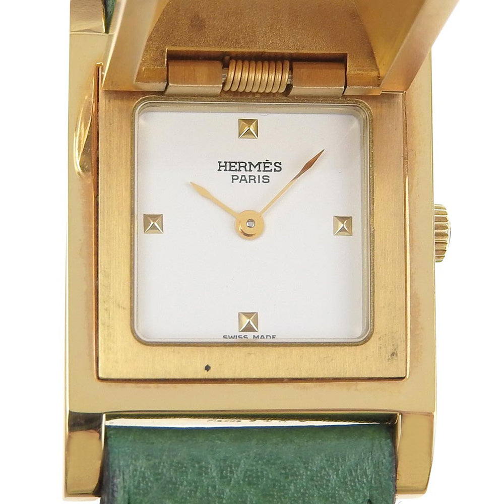 HERMES Watches Quartz Plated Gold , Leather green Medor White dial