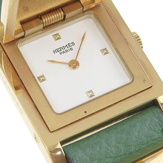 HERMES Watches Quartz Plated Gold , Leather green Medor White dial