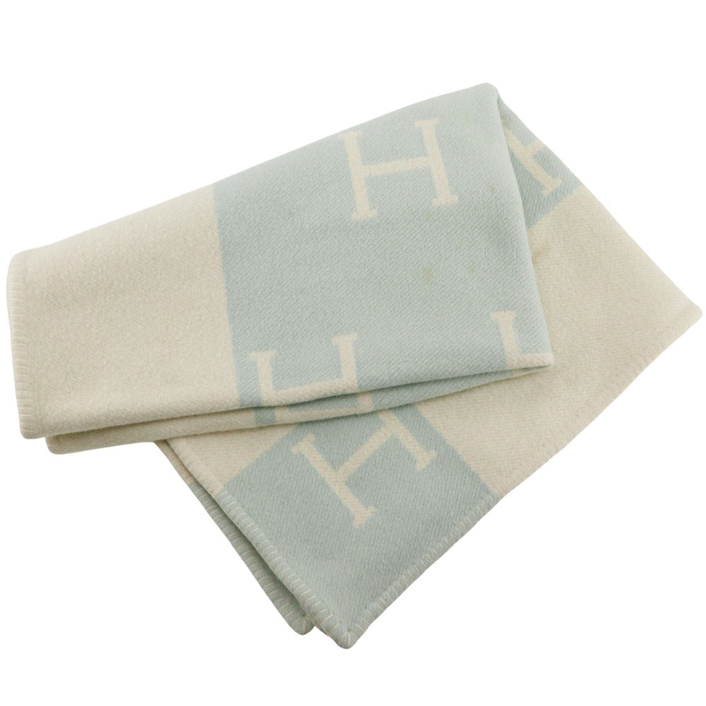 HERMES Other accessories Cashmere, Wool White / light blue Blanket Swaddling Baby Plaid Avalon Kids(Unisex) Used