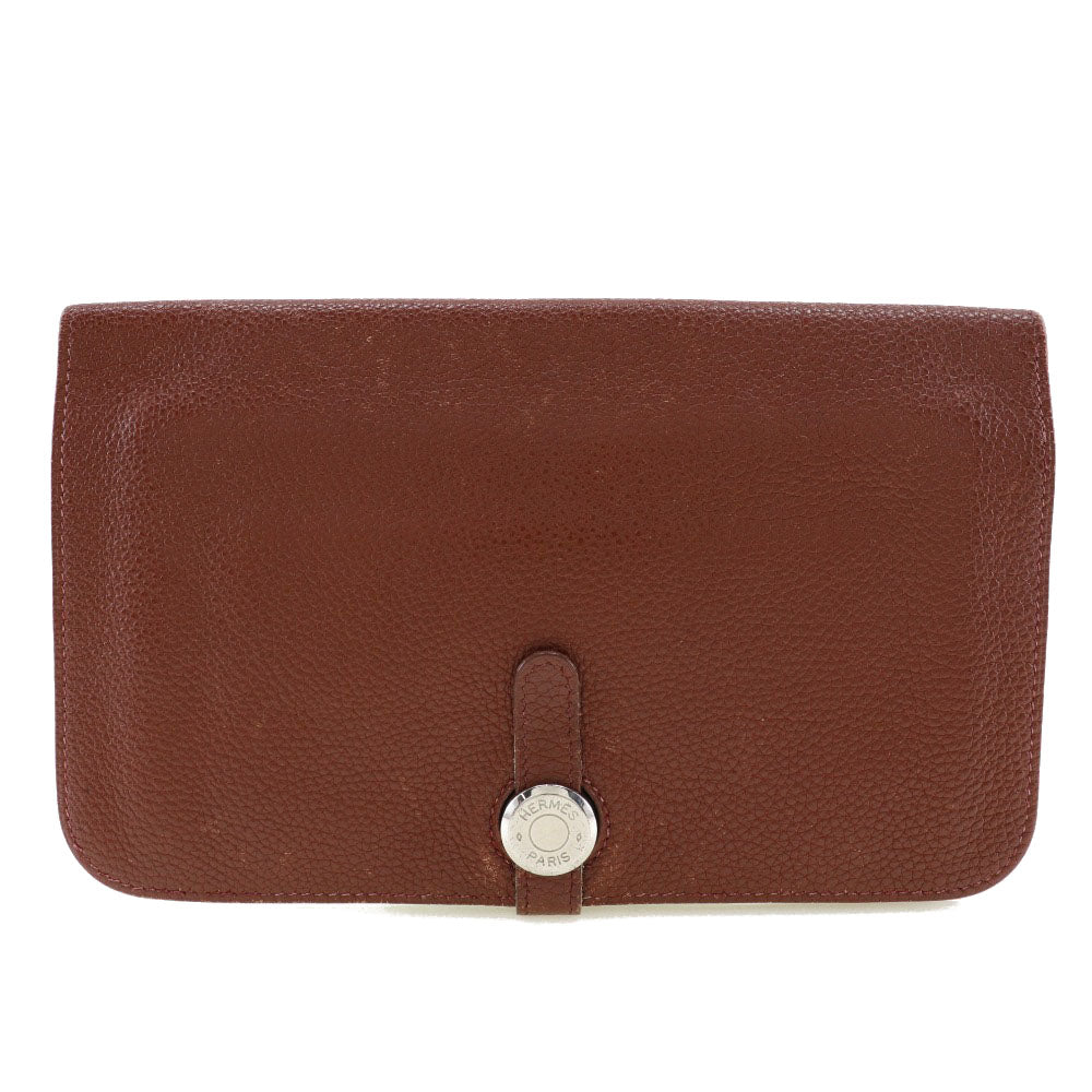 HERMES Long Wallet Purse Taurillon Clemence SilverMetal Dogon GM Women Used