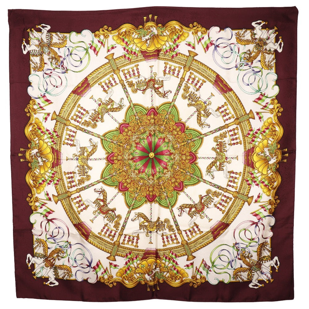 HERMES scarf silk wine-red LUNA PARK amusement park Carre90
