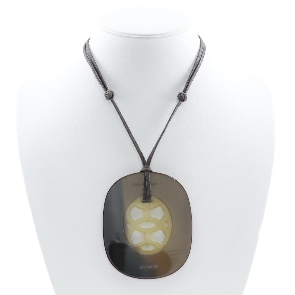 HERMES Necklace 044536FL Buffalo horn Brown Lift GM Women Used