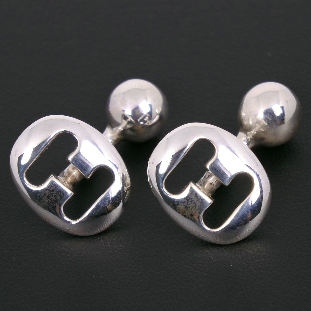 HERMES cuffs metallic Silver vintage H logo mens Used