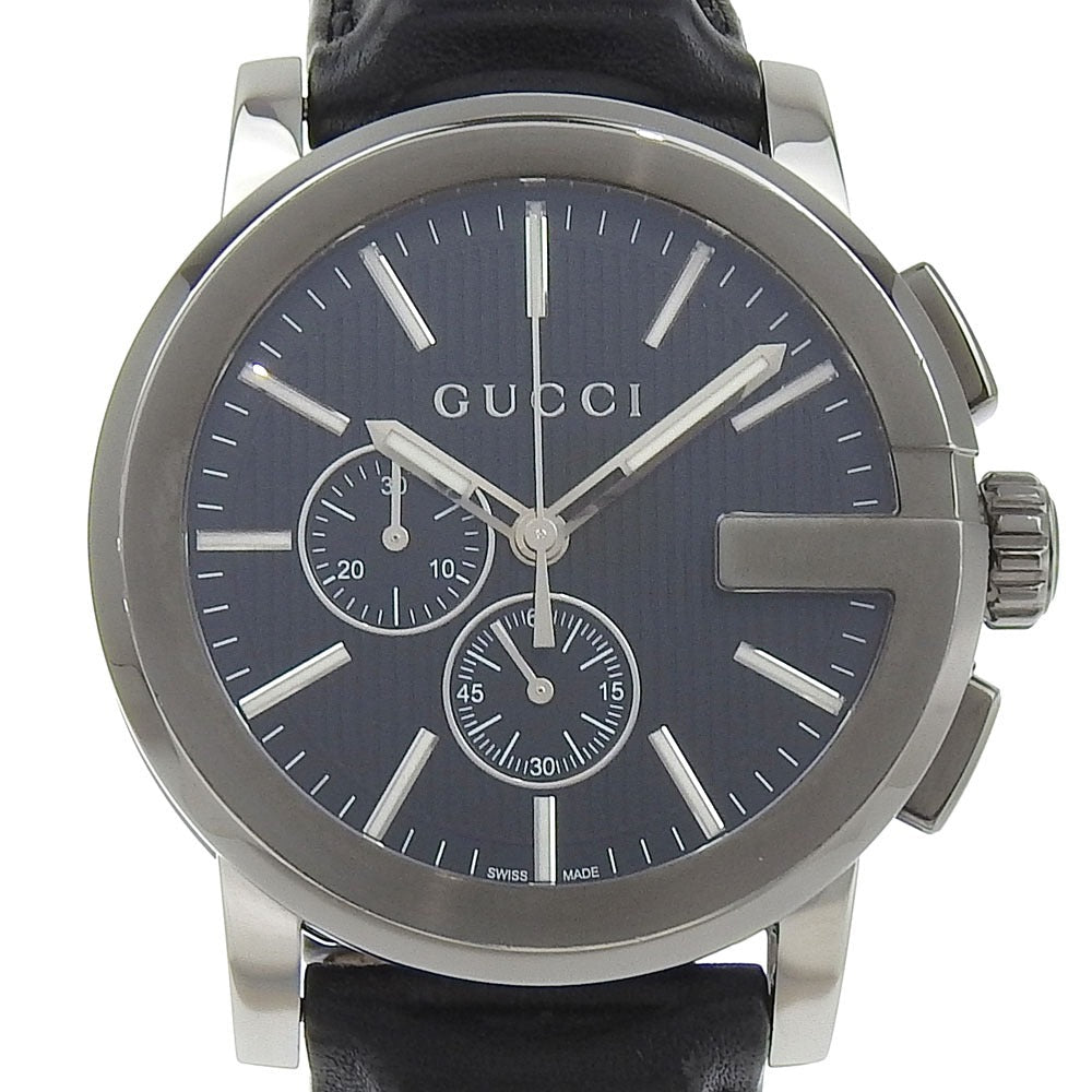 GUCCI Watches Quartz 101.2 Stainless Steel , Embossed Leather black G Chrono black dial