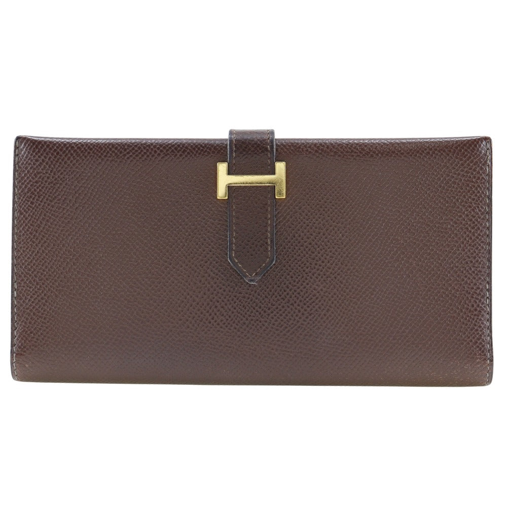HERMES Long Wallet Purse Epsom Brown/Gold Metal Baan classic unisex(Unisex) Used
