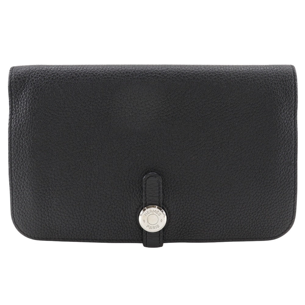 HERMES Long Wallet Purse Togo black Dogon GM