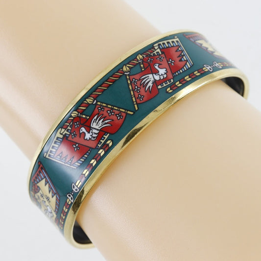 HERMES Bangle Plated Gold Green Flag & Bird Emilel GM