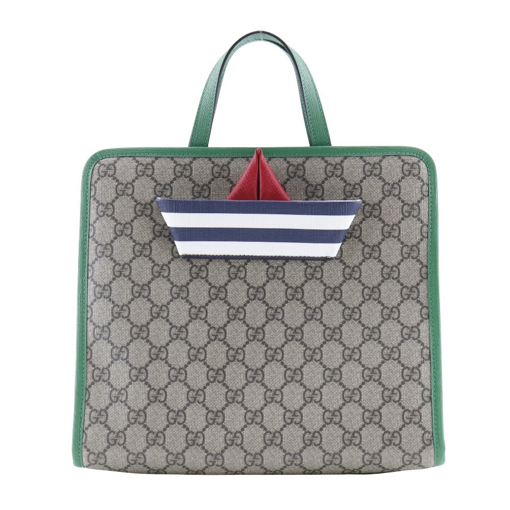 GUCCI Handbag 605662 GG Supreme Canvas Brown / green Children's Boat Tote Bag