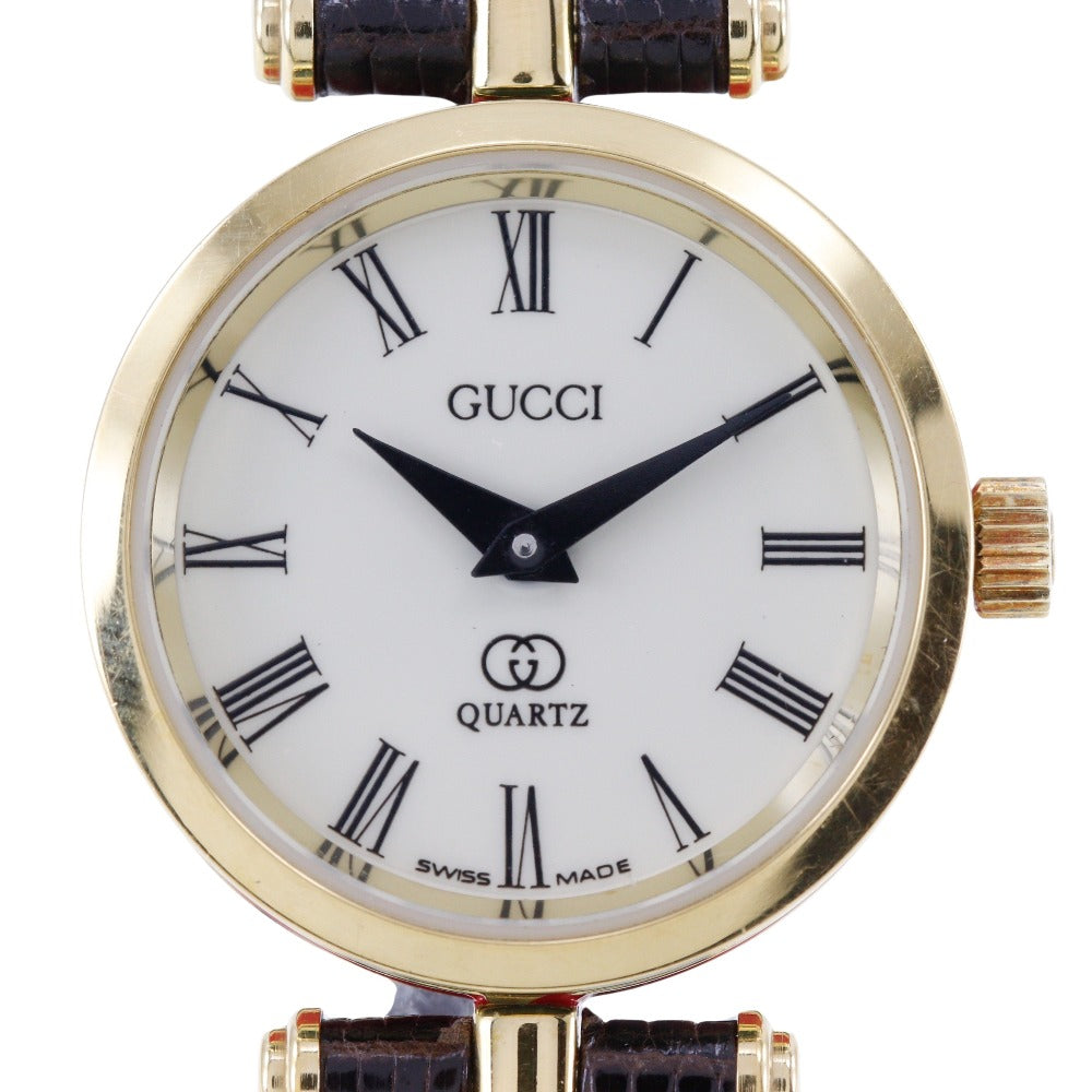 GUCCI Watches Quartz Plated Gold , Leather gold Sherry line Ivory dial Women Used