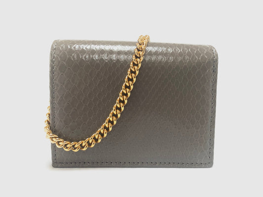 Gucci Zumi Horse-bit Snakeskin Card Case on a Chain in Graphite Gray