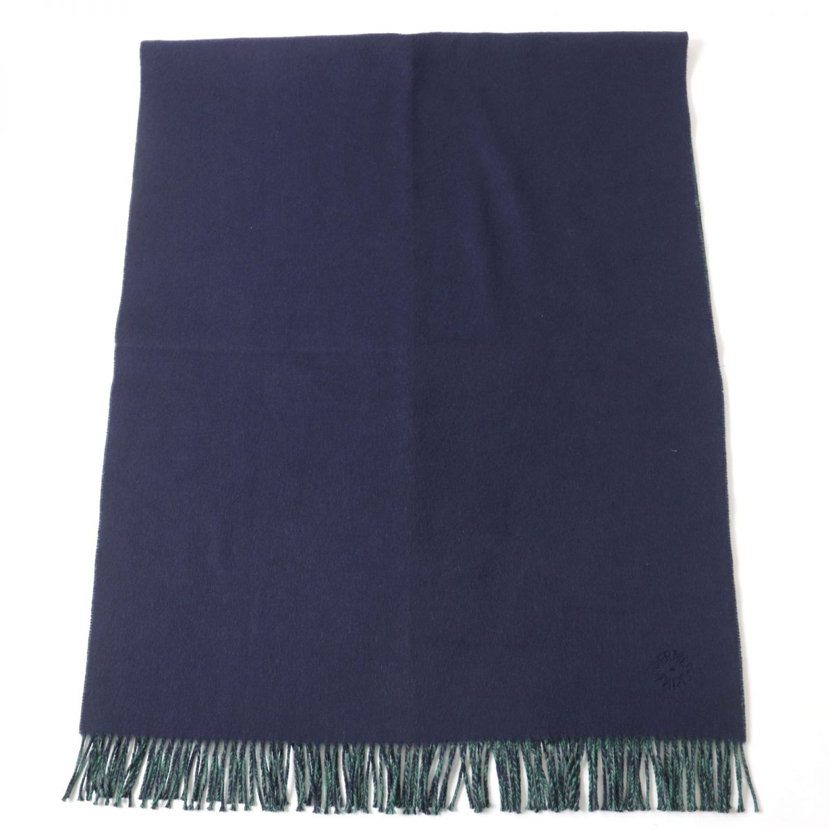 HERMES Stall Main: 100% cashmere Navy x green Women Used