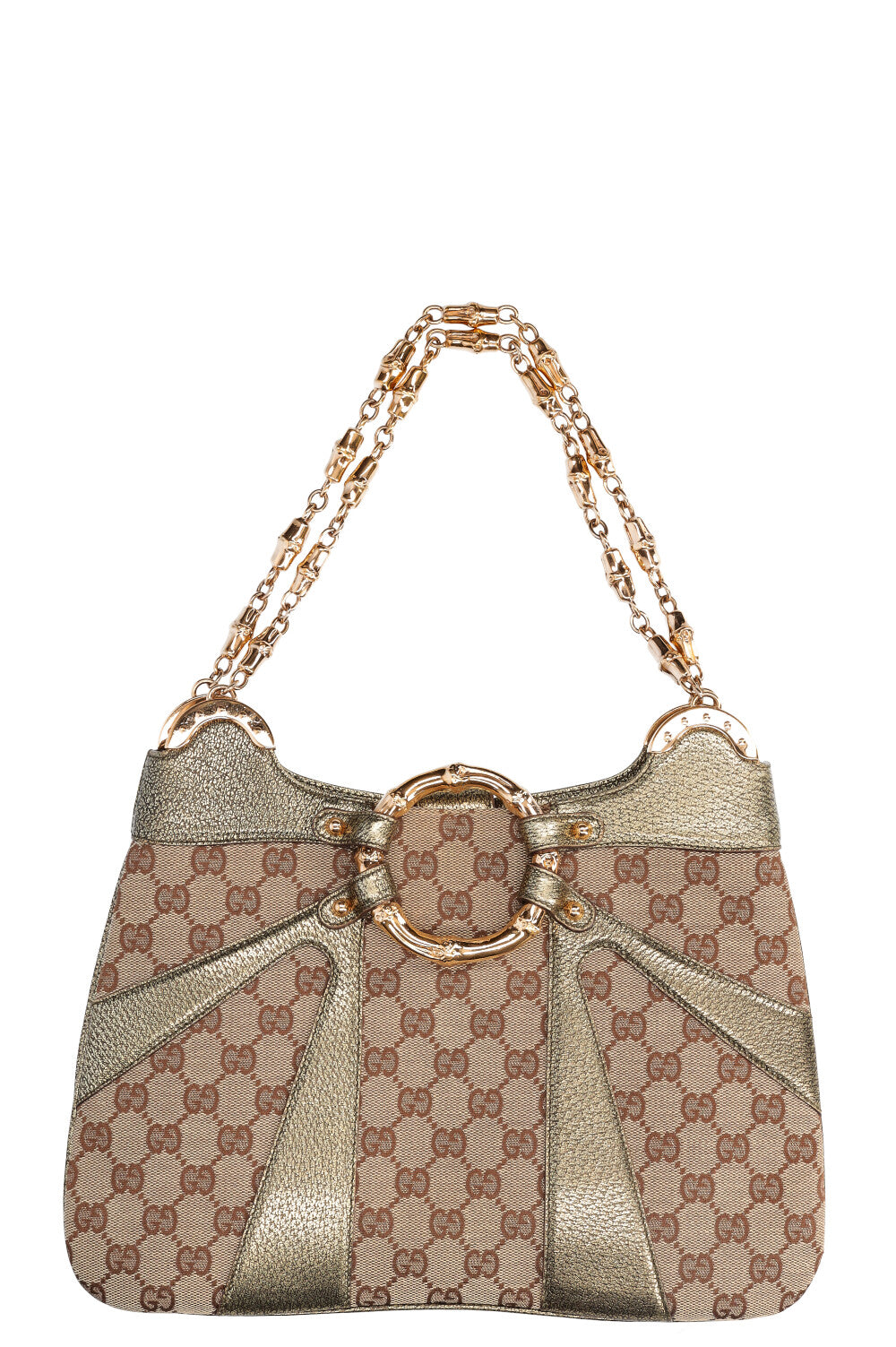 GUCCI Bamboo Chain Shoulder Bag GG Canvas