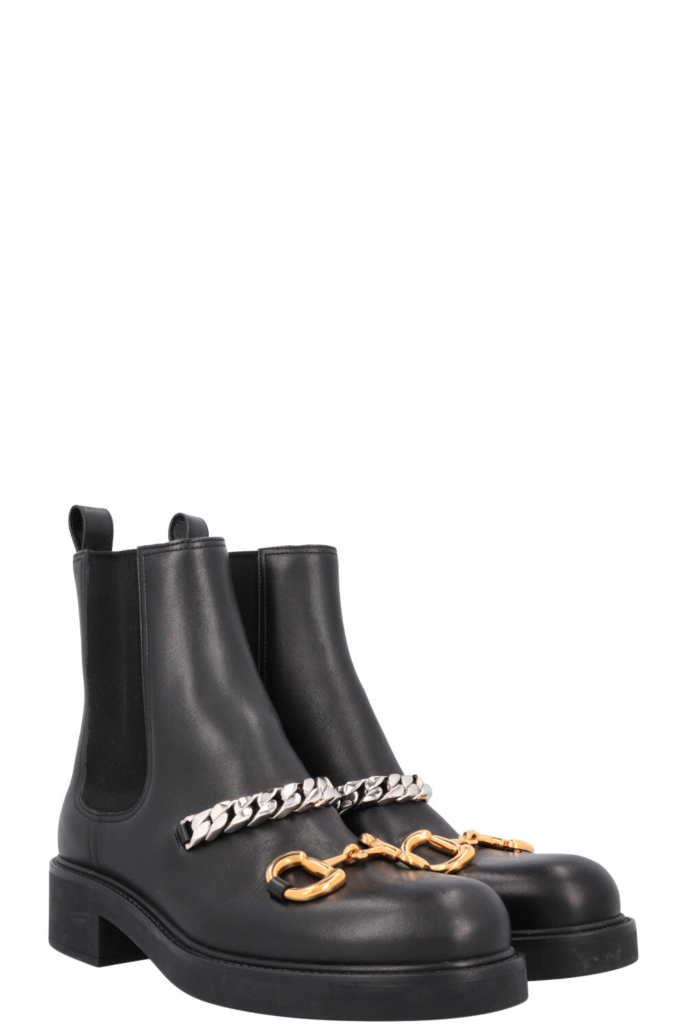 GUCCI Horsebit Chain Chelsea Boots Black Leather