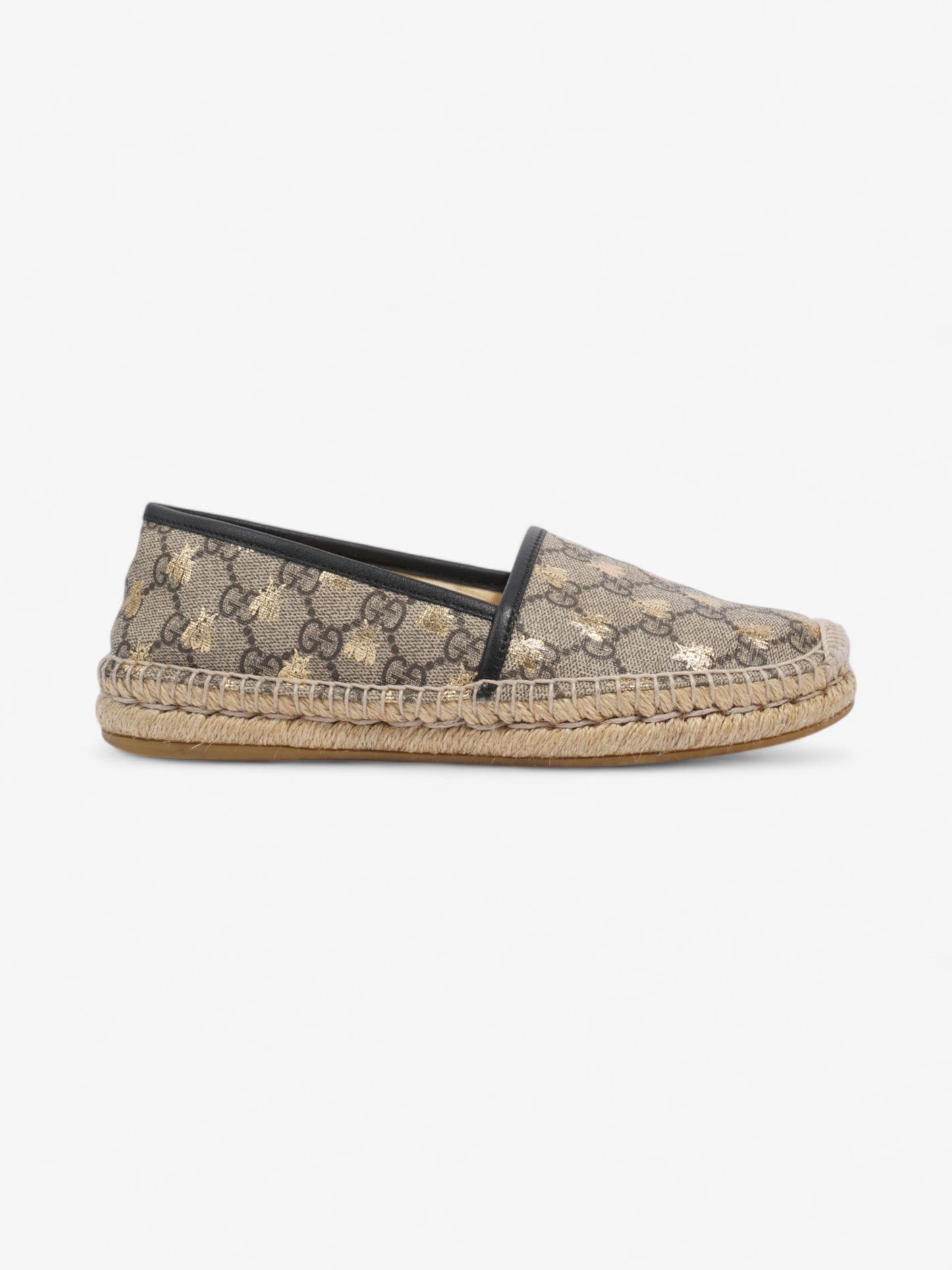 Gucci GG Supreme Bee Espadrille Beige / Gold / Black Coated Canvas EU 37.5 UK 4.5