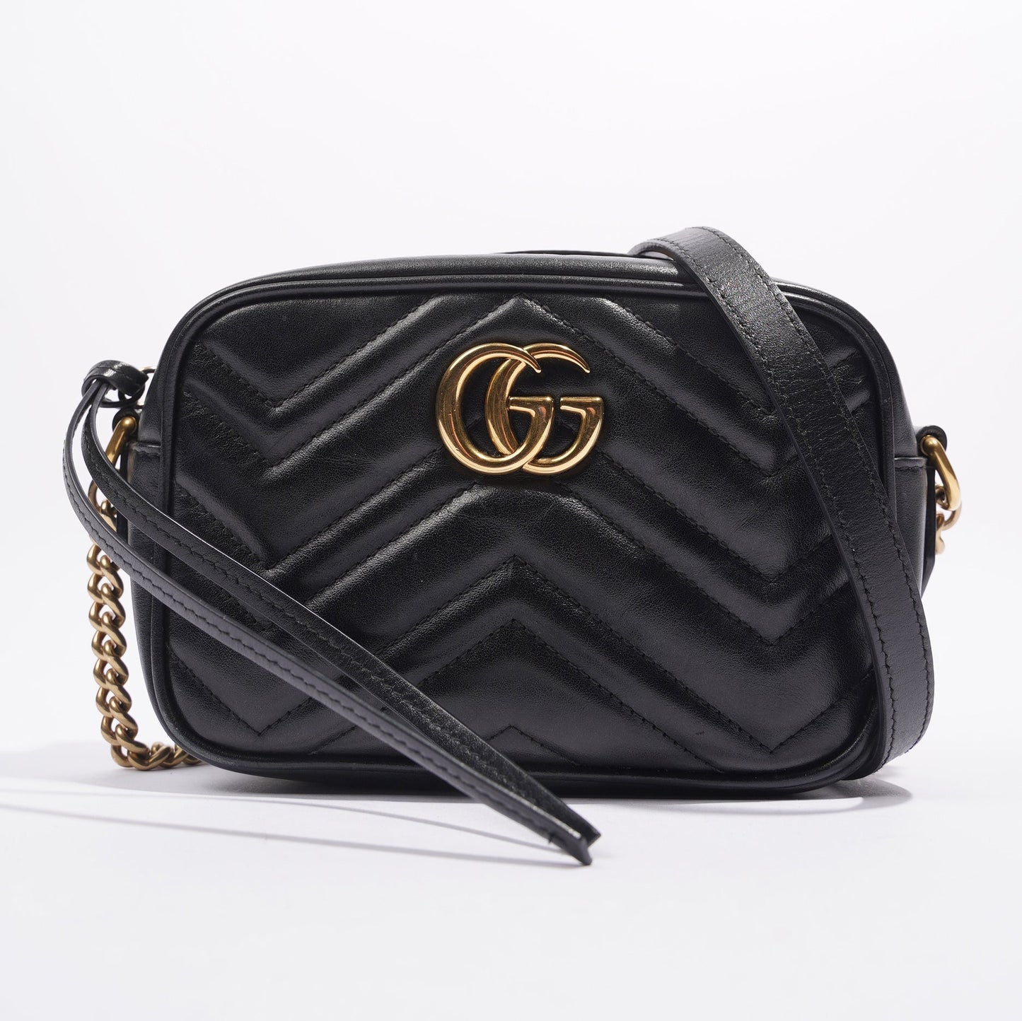 Gucci Marmont Zip Black Matelasse Leather Mini