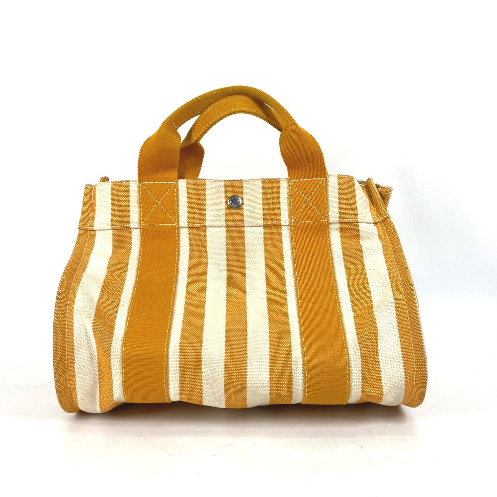 HERMES Handbag canvas Orange With porch Cannes PM Stripe Women Used