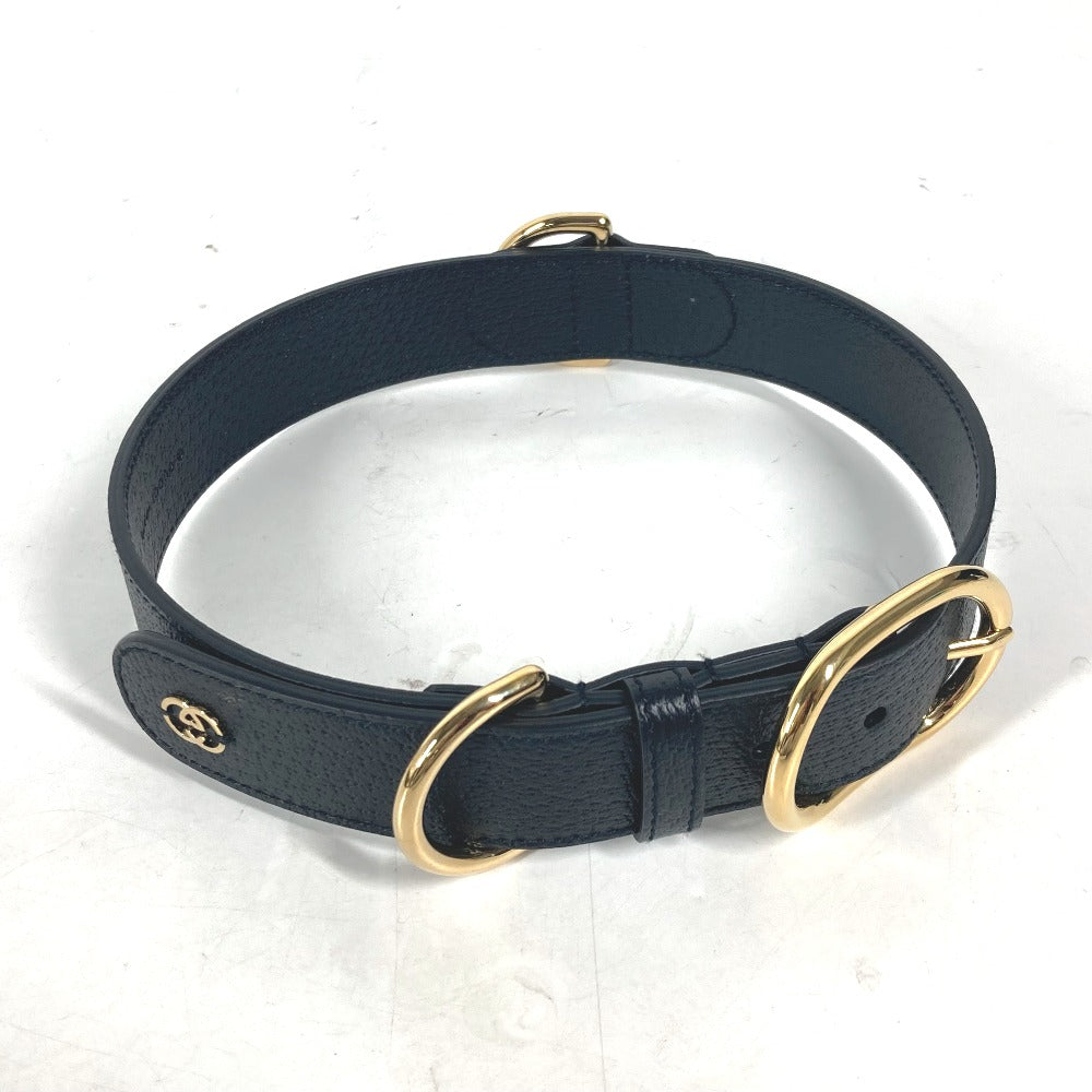 GUCCI 695256 leather black GG Large/Extra Large Pet Collar L