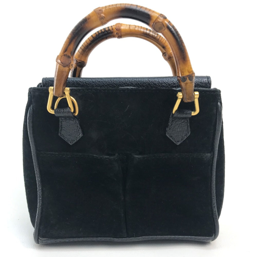 GUCCI Shoulder Bag Suede / leather Black x brown Pochette Bamboo Women Used