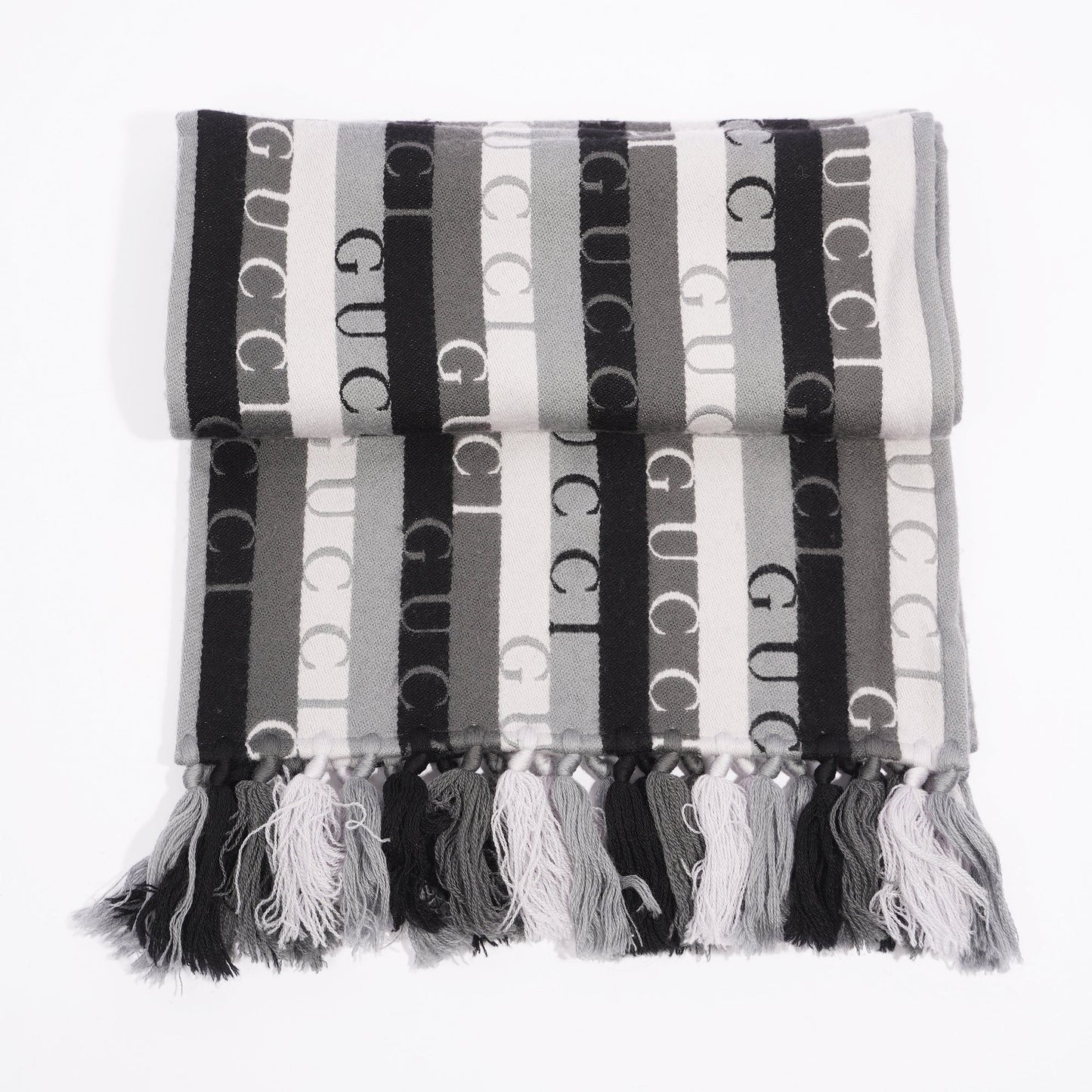 Gucci Stripe Wool Scarf Grey / Black Wool 180xm x 37cm