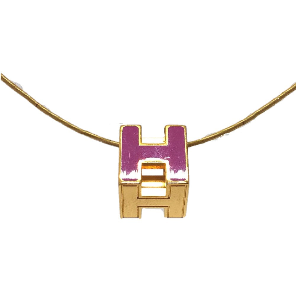 HERMES Necklace lacquer purple H cube Cardue Ash Women Used