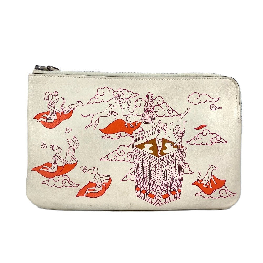 HERMES Pouch leather Ivorytype Carre pocket long Women Used