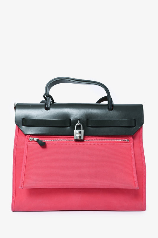 Hermes 2017 Pink Canvas/Brown Leather Herbag Zip 31 with Pouch